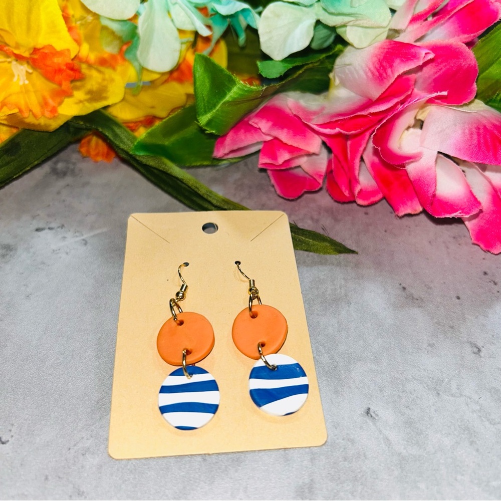 Orange and Blue Striped Earrings - Picture 16 of 16